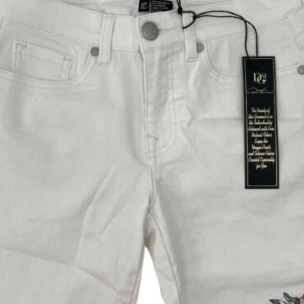 DG2 Diane Gilman Stretch Embroidered White Denim Cropped Jean Hi Rise - Picture 2 of 7